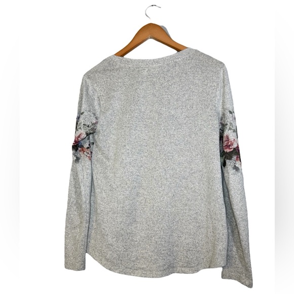 Cato Floral Print Gray Long Sleeve Sweater Top Women’s S Lightweight Pullover - Picture 5 of 5